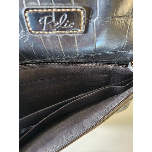 RELIC BY FOSSIL Black Crog Embossed Animal Print Faux Leather Crossbody Bag - Picture 8 of 8